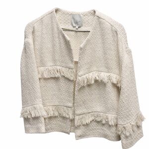 ✨ Joie Cream Textured Fringe Cropped Jacket – Size M